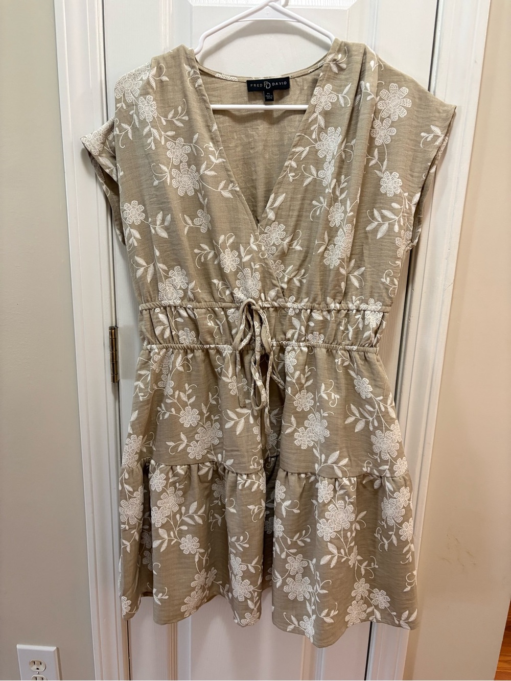 Fred David Beige Floral Tie-Waist Dress